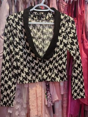 Women's Black & White Houndstooth Blazer Jacket Small